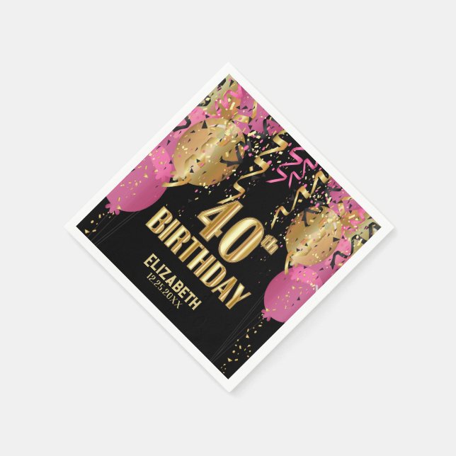 40th Birthday - Pink Balloons  Napkin (Corner)