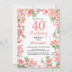 40th Birthday Pink Boho Botanical Floral Flowers Invitation