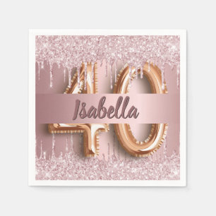40th birthday pink dusty rose glitter monogram napkin