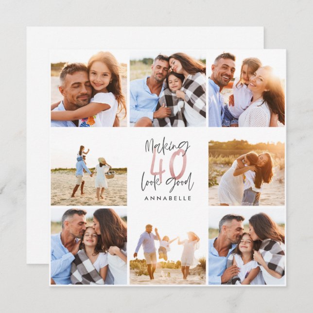 40th birthday pink girly glitter photo collage (Front/Back)