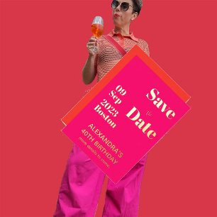40Th Birthday Pink Orange Gold Save The Date 