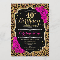 40th Birthday - Pink Roses Leopard Print