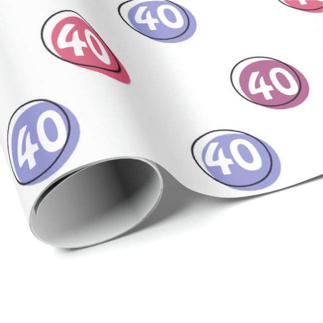 40th Birthday Polka Dots on White  Wrapping Paper (Roll Corner)