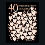 40th Birthday Poster - 40 Reasons We Love You Gift<br><div class="desc">A wonderful 40th birthday present idea. This fabulous poster contains 40 hearts for you to fill with 40 short messages of love. Perfect for a special 40th birthday gift from the family - or use at a fortieth party as a guest book. Print large for lots of space to write...</div>