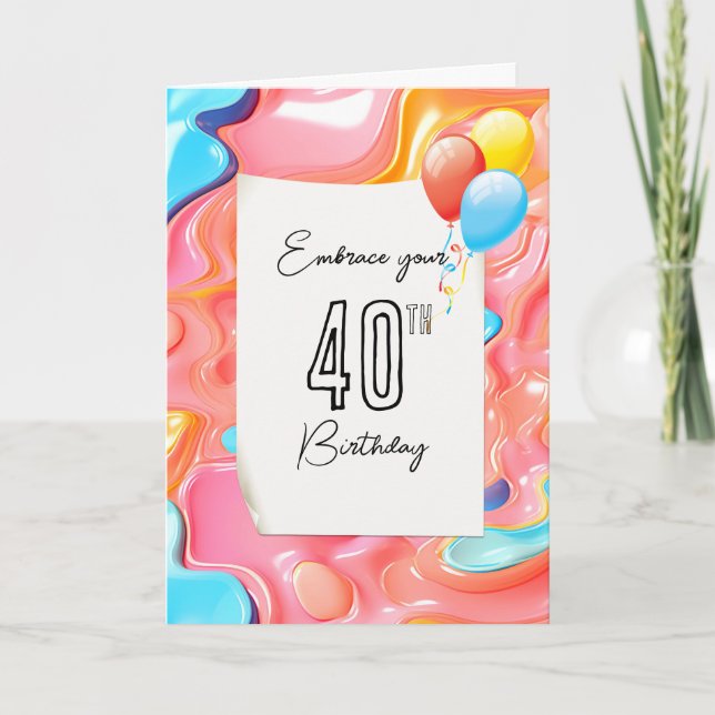 40th Birthday Psychedelic 3D Abstract Card (Front)