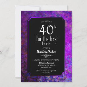 40th Birthday Purple and Black Party Invitation