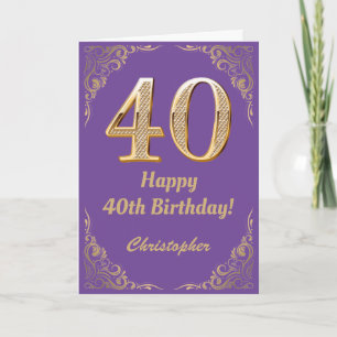 40th Birthday Purple and Gold Glitter Frame Card