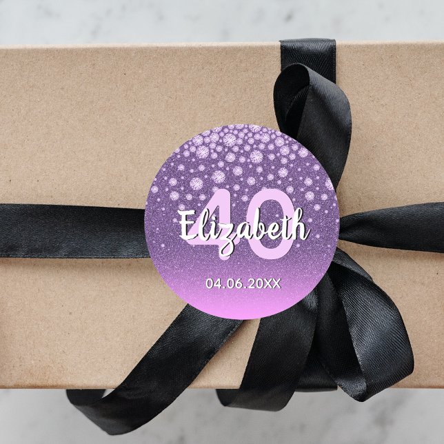 40th birthday purple diamonds glitter classic round sticker (Creator Uploaded)