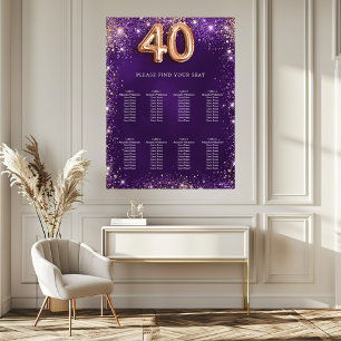 40th birthday purple glitter seating chart