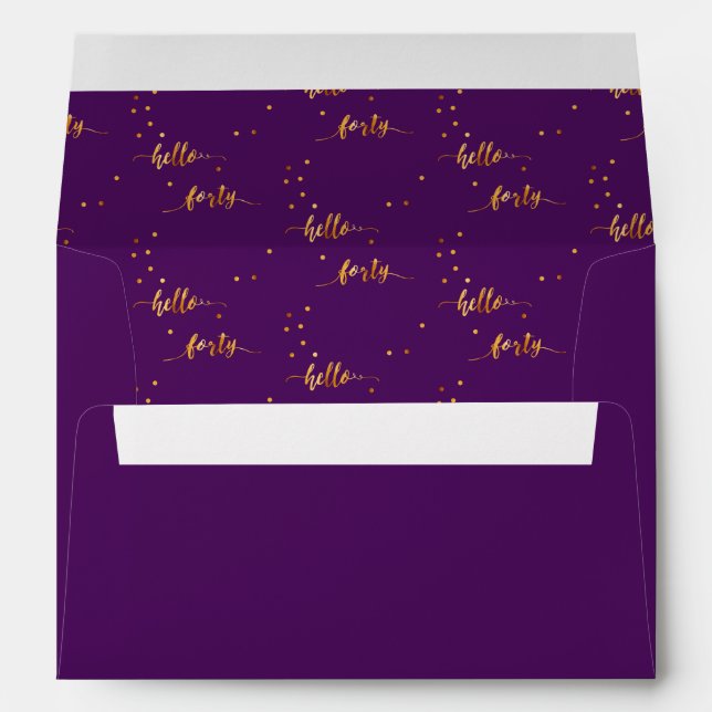 40th birthday purple gold hello 40 typography envelope (Back (Bottom))