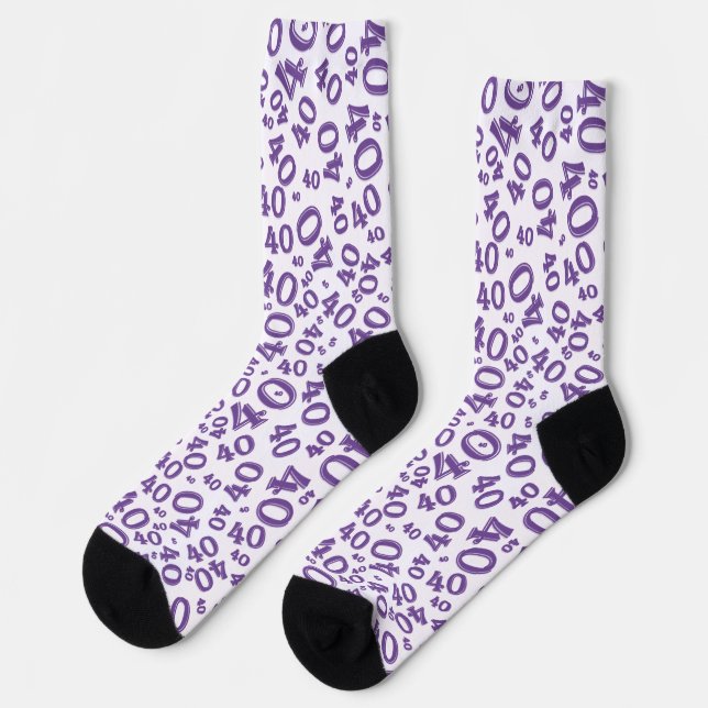 40th Birthday Purple Random Number Pattern Socks (Left)