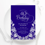40th Birthday Purple Silver Roses Invitation<br><div class="desc">Purple silver elegant 40th birthday party invitation. Classy design featuring roses,  faux silver foil and typography script font. Trendy invite card perfect for a stylish female bday celebration. Personalise with your own details. Can be customised to any age. Printed Zazzle invitations or instant download digital printable template.</div>
