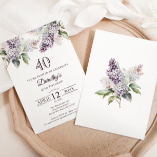 40th Birthday Purple Spring Lilac Flower Invitation