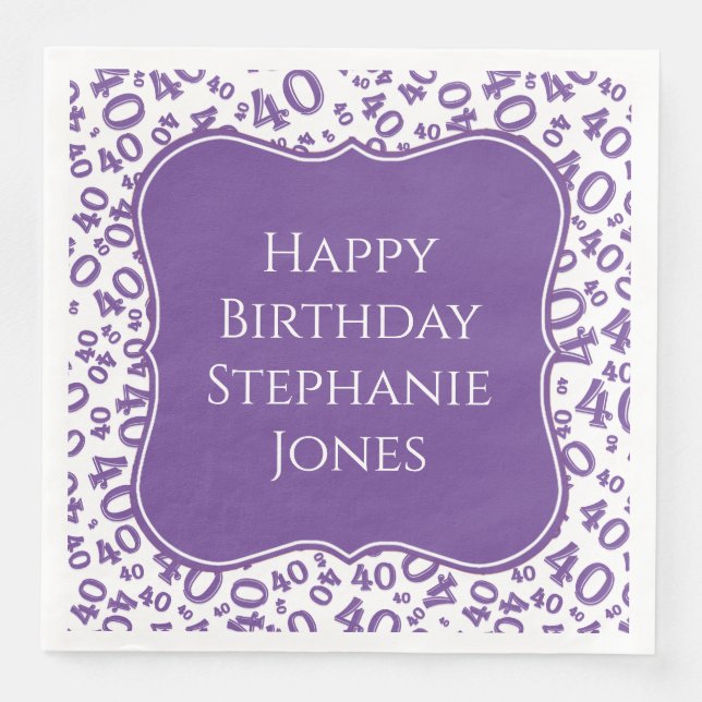 40th Birthday Purple/White Bracket Number Pattern Napkin (Front)
