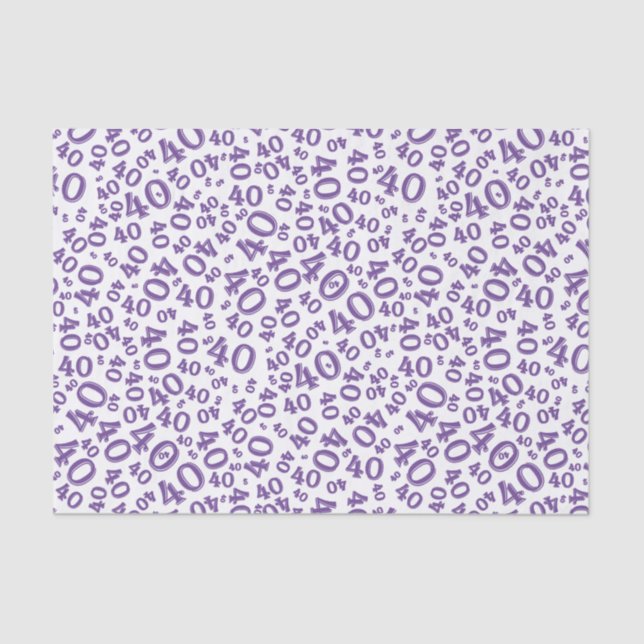 40th Birthday Purple/White Random Number Pattern Tissue Paper (Front)