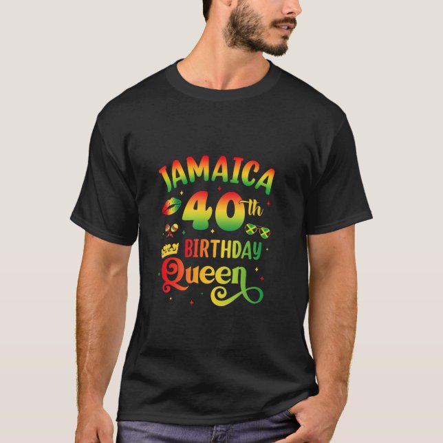 40Th Birthday Queen Jamaica Birthday Girl Matching T-Shirt (Front)