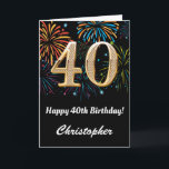 40th Birthday Rainbow Fireworks Black and Gold Card<br><div class="desc">40th Birthday Black and Gold Colourful Balloons Birthday Card. For further customisation,  please click the "Customise it" button and use our design tool to modify this template.</div>