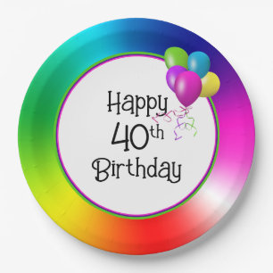 40th Birthday Rainbow Paper Plate