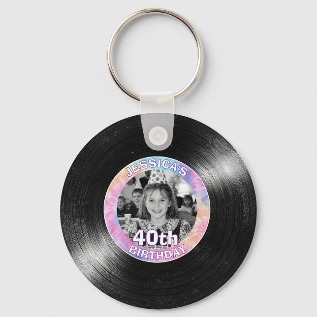 40th Birthday Rainbow Retro Key Ring (Front)