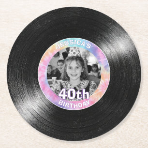 40th Birthday Rainbow Retro Paper Coaster