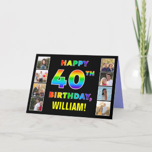 40th Birthday: Rainbow Text, Custom Photos & Name Card