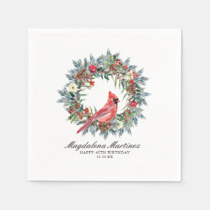 40th Birthday Red Cardinal Wreath Custom Cocktail Napkin