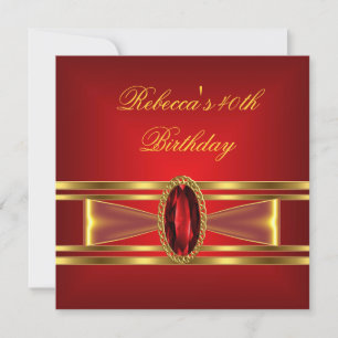 40th Birthday Red Gold Red Diamond Jewel Bow Invitation