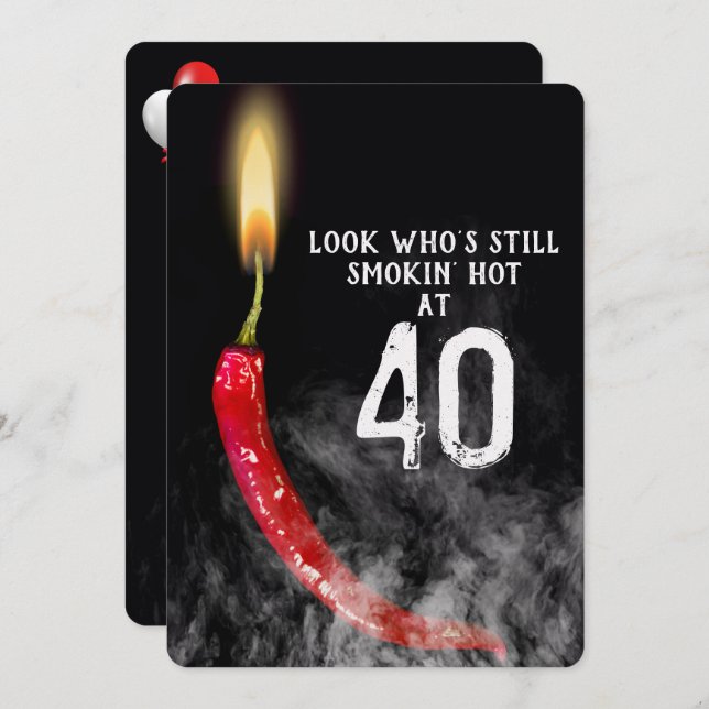 40th Birthday Red Hot Pepper Candle  Invitation (Front/Back)