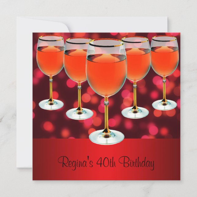 40th Birthday Red Wine Glass Invitation (Front)