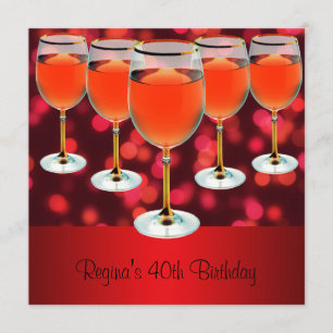 40th Birthday Red Wine Glass Invitation
