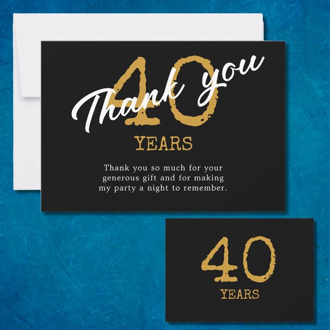 40th Birthday Retro Black And Gold Thank You Card (40th Birthday Retro Black And Gold Thank You Card
)