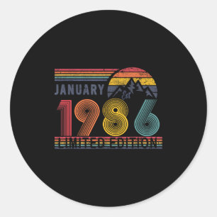 40th Birthday Retro Shirt,1986 Swea Gift January T Classic Round Sticker