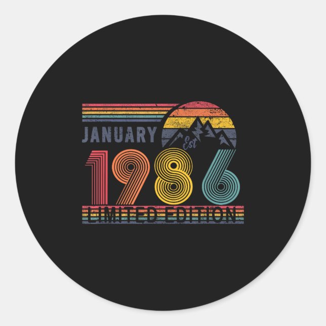 40th Birthday Retro Shirt,1986 Swea Gift January T Classic Round Sticker (Front)