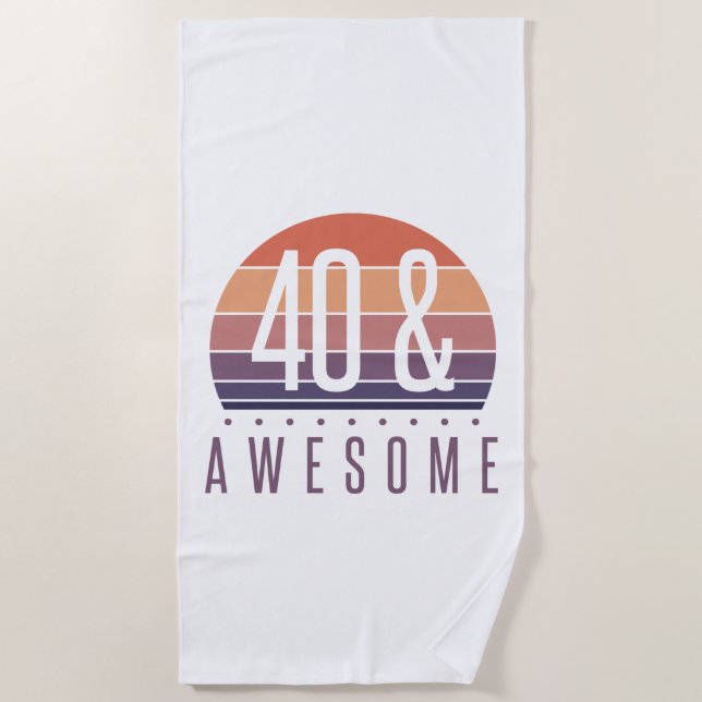 40th Birthday Retro Sunset Beach Towel (Front)