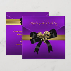 40th Birthday Rich Royal Black Purple Gold Jewel Invitation