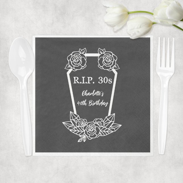 40th Birthday Rip 30s Black Roses Coffin Party Napkin (40th Birthday Rip 30s Black Roses Coffin Party Napkins
)