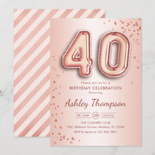 40th Birthday - Rose Gold Balloons Invitation