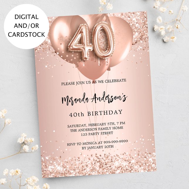 40th birthday rose gold balloons invitation (Creator Uploaded)