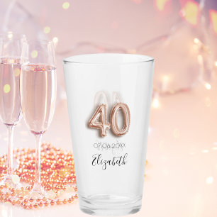 40th birthday rose gold blush name glass