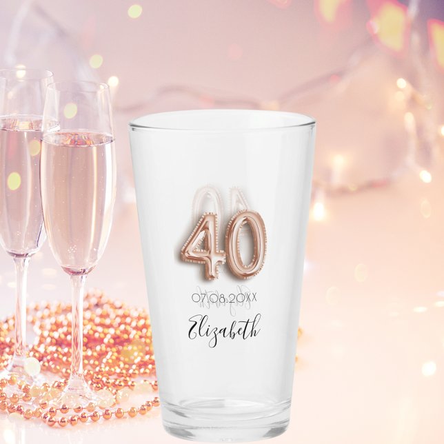40th birthday rose gold blush name glass (Creator Uploaded)