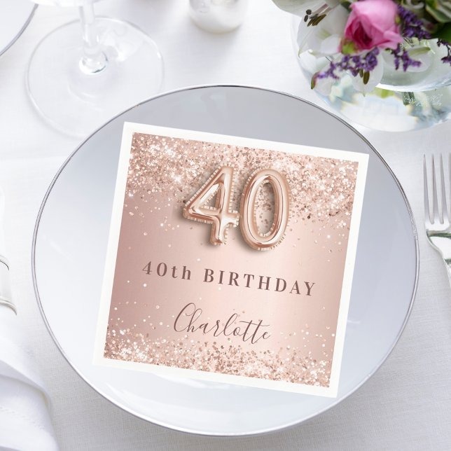40th birthday rose gold blush name napkin (Creator Uploaded)