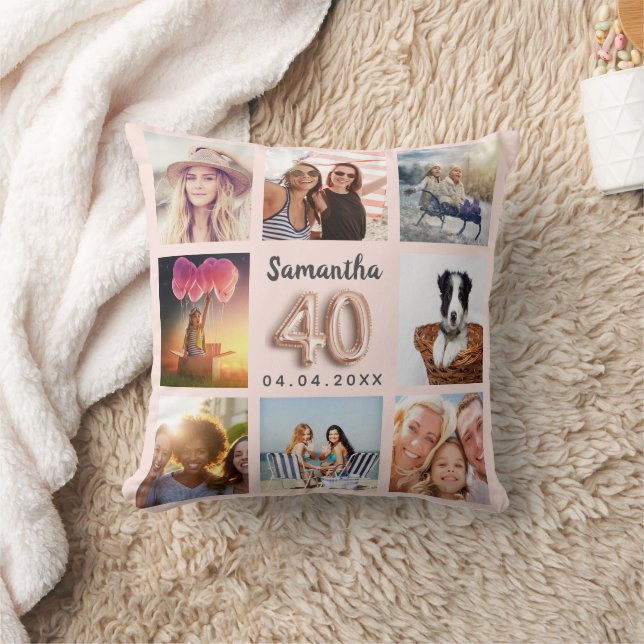 40th birthday rose gold blush photo collage cushion (Blanket)