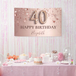 40th birthday rose gold blush stars script banner