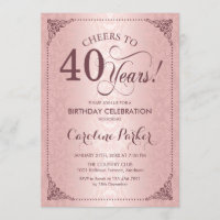 40th Birthday - Rose Gold Damask