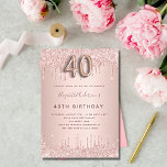 40th Birthday rose gold drips blush Invitation<br><div class="desc">A modern, stylish and glamourous invitation for a 40th birthday party. A rose gold background with dripa, paint drip look. The name is written with a modern dark rose gold coloured hand lettered style script. Personalise and add your party details. Number 40 is written with a balloon style font, script....</div>