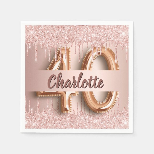 40th birthday rose gold glitter monogram luxury napkin (Front)