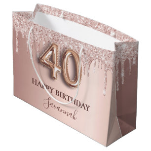 40th birthday rose gold glitter pink balloon style large gift bag