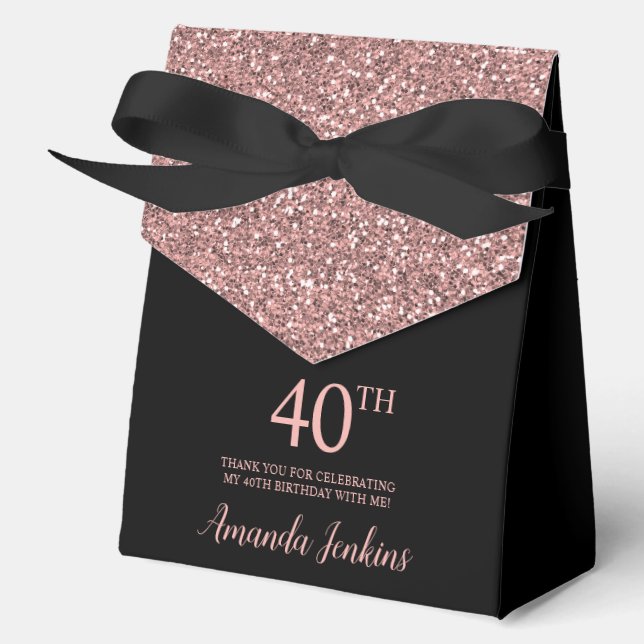 40th Birthday Rose Gold Glitter Thank You Favour Box (Front)