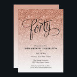 40th Birthday Rose Gold Ombre Glitter Invitation<br><div class="desc">This trendy rose gold ombre glitter birthday party invitation features faux rose gold sparkly glitter and a bold typography heading.  Add your custom text using the template form.  Additional options for text and layout are available if you choose to customise further.</div>