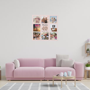 40th birthday rose gold pink custom photo collage faux canvas print